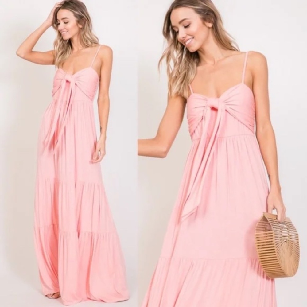 Boho Front Tie Ruffle Tiered Cami Maxi Dress - Picture 6 of 9